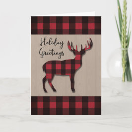 クリスマスホリデーズディアーズインレッドブラックプレイドウッド カード