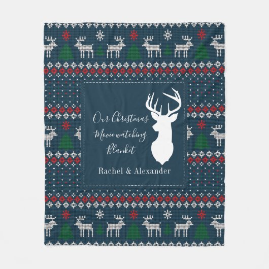 クリスマスホリデーズニットルックパターパーソナライズされたン フリースブランケット (正面)