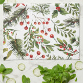 クリスマスホリデーズパインレッドベリー キッチンタオル (折り畳み)