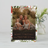 クリスマスホリデーズファミリーフォトグリーティング金ゴールド 箔シーズンカード (立ち正面)