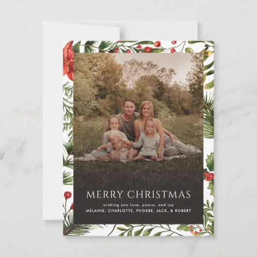 クリスマスホリデーズファミリーフォトグリーティング ノートカード (正面)