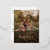 クリスマスホリデーズファミリーフォト素朴バラ金ゴールド 箔シーズンポストカード (正面/裏面)