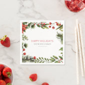 クリスマスホリデーズファミリーベリーグリーンリー紙 スタンダードカクテルナプキン (インサイチュ)
