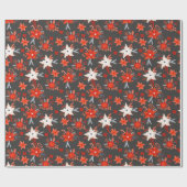 クリスマスホリデーズフェスティバルウィンターレッドピンクフローラ ラッピングペーパー (フラット)