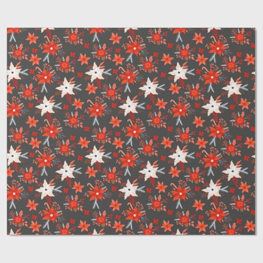 クリスマスホリデーズフェスティバルウィンターレッドピンクフローラ ラッピングペーパー (フラット)