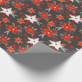 クリスマスホリデーズフェスティバルウィンターレッドピンクフローラ ラッピングペーパー (角)