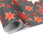クリスマスホリデーズフェスティバルウィンターレッドピンクフローラ ラッピングペーパー (ロールコーナー)