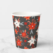 クリスマスホリデーズフェスティバルウィンターレッドピンクフローラ 紙コップ (正面)