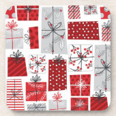 クリスマスホリデーズフェスティバルレッドシルバーギフトモダンズ コースター (正面)