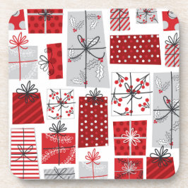 クリスマスホリデーズフェスティバルレッドシルバーギフトモダンズ コースター