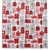 クリスマスホリデーズフェスティバルレッドシルバーギフトモダンズ シャワーカーテン (正面)