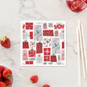 クリスマスホリデーズフェスティバルレッドシルバーギフトモダンズ スタンダードカクテルナプキン (インサイチュ)