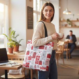 クリスマスホリデーズフェスティバルレッドシルバーギフトモダンズ トートバッグ