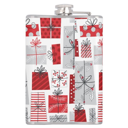 クリスマスホリデーズフェスティバルレッドシルバーギフトモダンズ フラスク (裏面)