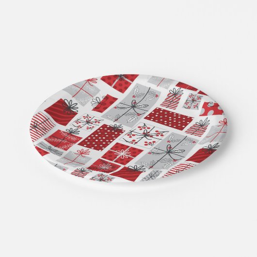 クリスマスホリデーズフェスティバルレッドシルバーギフトモダンズ ペーパープレート (アングル)