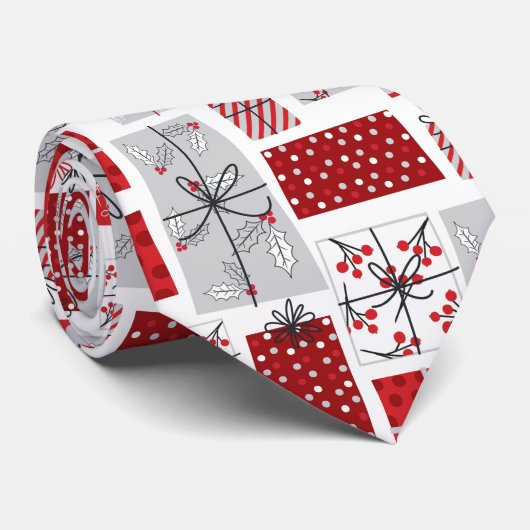 クリスマスホリデーズフェスティバルレッドシルバーモダン ネクタイ (ロール)