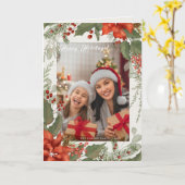 クリスマスホリデーズフローラフレームフォトホリデーカード カード (黄色い花)