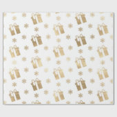 クリスマスホリデーズホワイトゴールデンギフトスターズ ラッピングペーパー (フラット)
