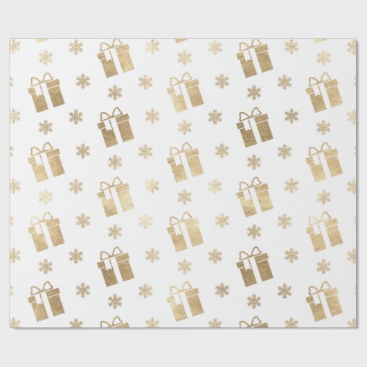 クリスマスホリデーズホワイトゴールデンギフトスターズ ラッピングペーパー (フラット)