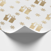 クリスマスホリデーズホワイトゴールデンギフトスターズ ラッピングペーパー (角)