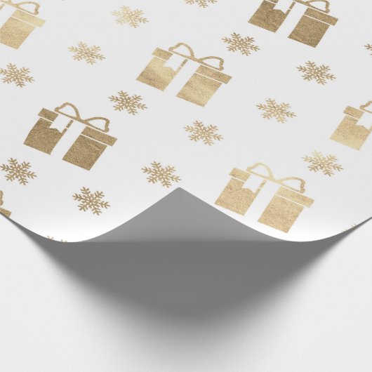 クリスマスホリデーズホワイトゴールデンギフトスターズ ラッピングペーパー (角)