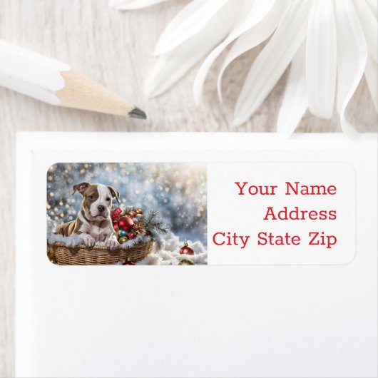 クリスマスホリデーズリターンラベルピットブル子犬 ラベル (インサイチュ)