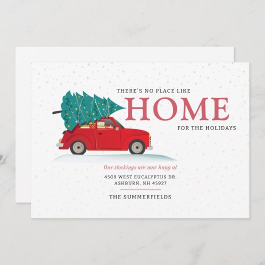 クリスマスホリデーズレッドカー引越しアナウンス ノートカード (正面/裏面)