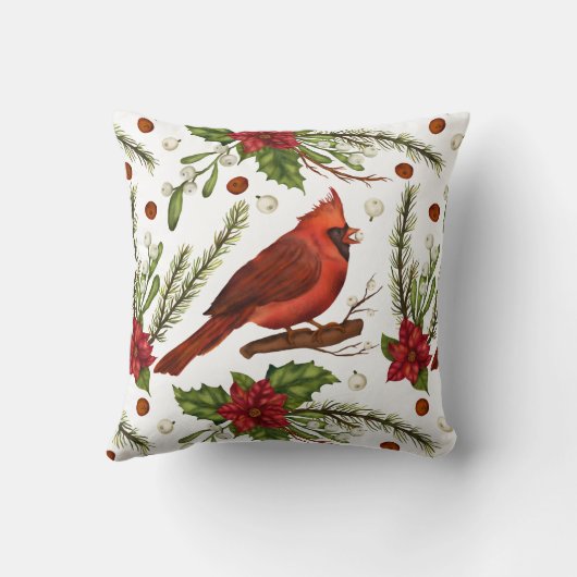 クリスマスホリデーズレッド(鳥)ショウジョウコウカンチョウポインセチアフローラ クッション (裏面)