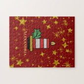 クリスマスホリデーズ金ゴールドスタンドルパーソナライズ ジグソーパズル (横)