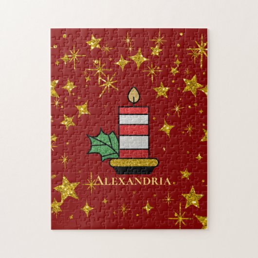 クリスマスホリデーズ金ゴールドスタンドルパーソナライズ ジグソーパズル (縦)