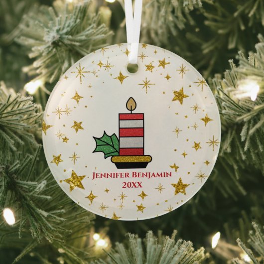 クリスマスホリデーズ金ゴールドスターズキャンドルグリッター ガラスオーナメント (インサイチュ)
