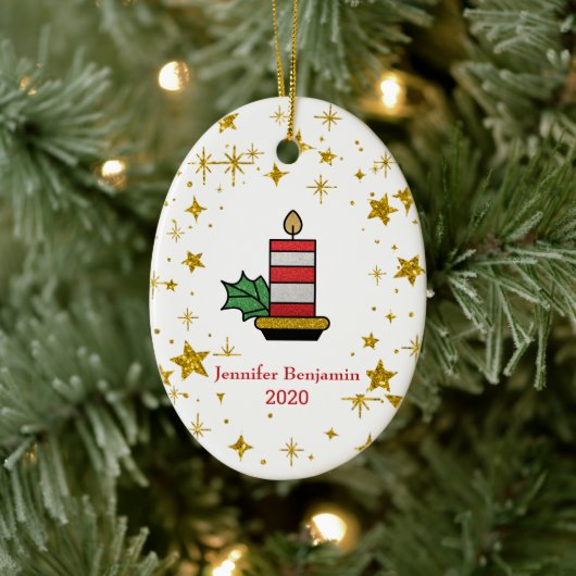 クリスマスホリデーズ金ゴールドスターズキャンドルグリッター セラミックオーナメント (ツリー)