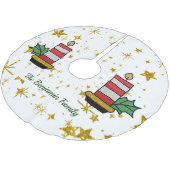 クリスマスホリデーズ金ゴールドスターズキャンドルグリッター ブラッシュドポリエステルツリースカート (アングル)