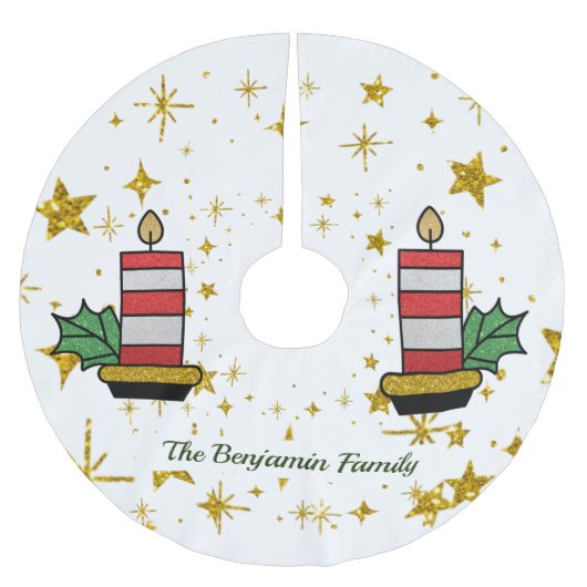 クリスマスホリデーズ金ゴールドスターズキャンドルグリッター ブラッシュドポリエステルツリースカート (正面)