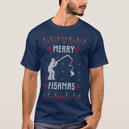 クリスマスホリデーズ魚釣りスポーツ醜いセーター Tシャツ (正面)