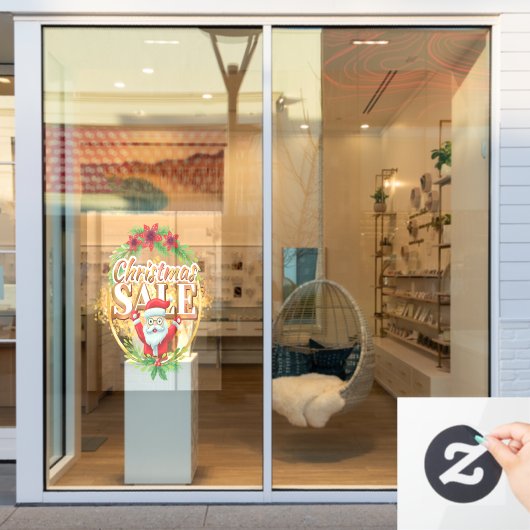 クリスマスホリデーセールサンタクロースホリーベリー ウィンドウサイン (店舗窓)