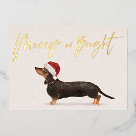 クリスマスホリデーダックスフンド犬の楽しい挨拶 箔シーズンカード