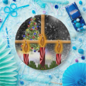 クリスマスホリデーツリーキャンドル飾ズ窓 ペーパープレート (パーティー)