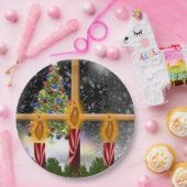 クリスマスホリデーツリーキャンドル飾ズ窓 ペーパープレート (パーティー)