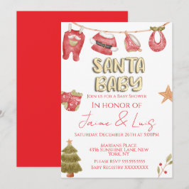 クリスマスホリデーツリーサンタ少年ベイビーシャワー 招待状