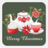 クリスマスホリデーティーの追加メッセージ スクエアシール (正面)