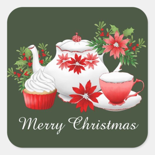 クリスマスホリデーティーの追加メッセージ スクエアシール (正面)