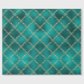 クリスマスホリデーティール（緑がかった色）金ゴールドグリッターダマスギフト ラッピングペーパー (フラット)