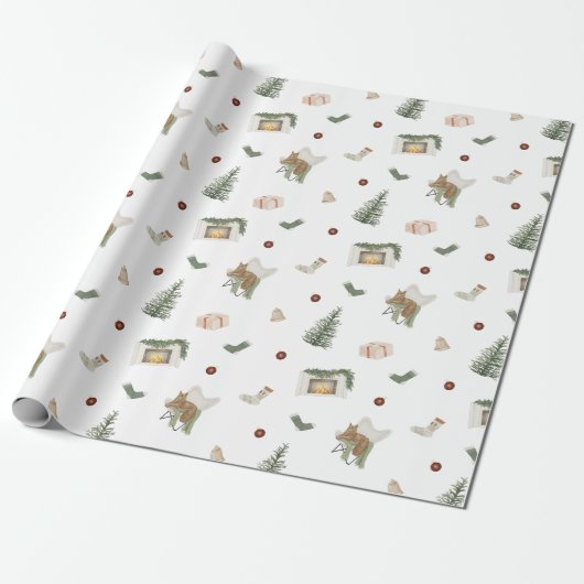 クリスマスホリデーテーマニュートラルパインギフト ラッピングペーパー (アンロールド)