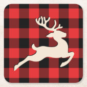 クリスマスホリデーディアレッドブラックギンガム スクエアペーパーコースター (正面)