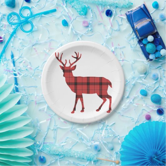 クリスマスホリデーディアレッドプレイドタータンチェックパターン ペーパープレート (パーティー)