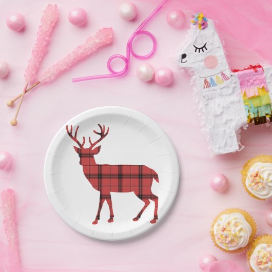 クリスマスホリデーディアレッドプレイドタータンチェックパターン ペーパープレート (パーティー)