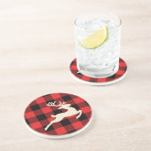 クリスマスホリデーディアー〔雄ジカの〕枝角レッドブラックギンガム コースター (側面)