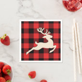 クリスマスホリデーディアー〔雄ジカの〕枝角レッドブラックギンガム スタンダードカクテルナプキン (インサイチュ)