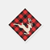 クリスマスホリデーディアー〔雄ジカの〕枝角レッドブラックギンガム スタンダードカクテルナプキン (角)